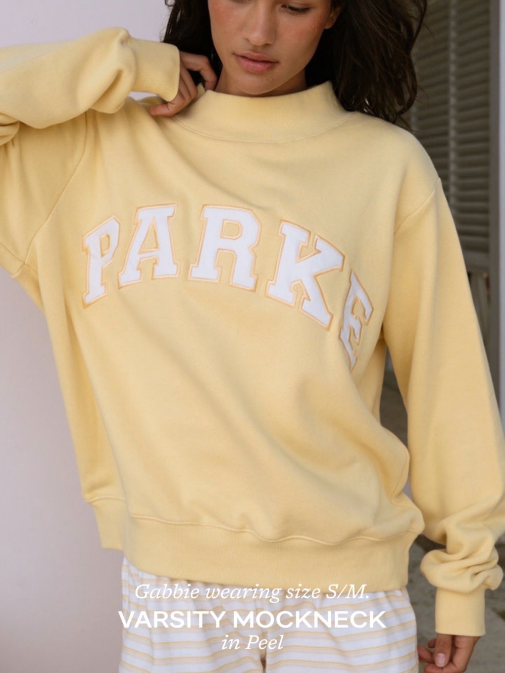 Parke Varsity Mockneck Sweatshirt in Peel NWT